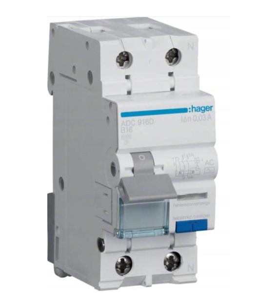 HAGER ADC916D wyłącznik komb. 2P B16A 30mA AC