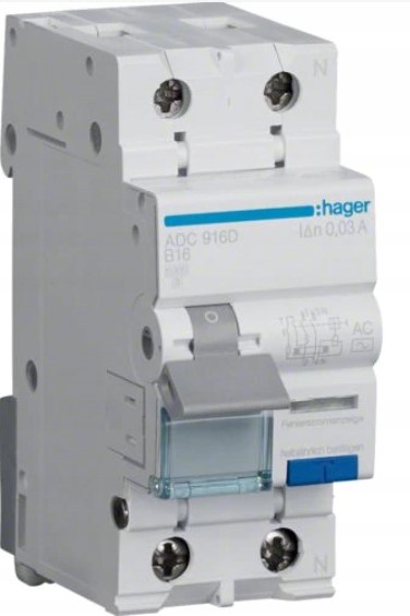 HAGER ADC916D wyłącznik komb. 2P B16A 30mA AC