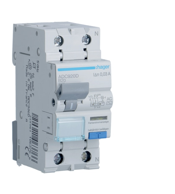 HAGER ADC920D wyłącznik komb. 2P B20A 30mA AC