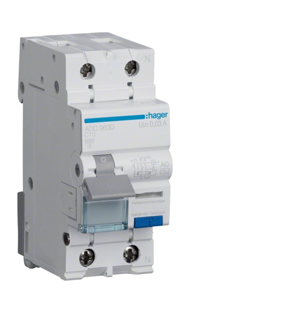 HAGER ADC960D wyłącznik komb. 2P C10A 30mA AC