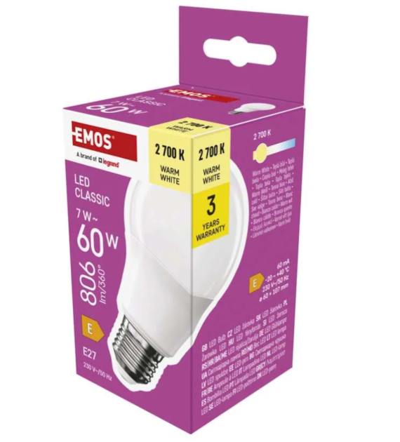 EMOS LED CLS A60 7W=60W E27 806lm WW