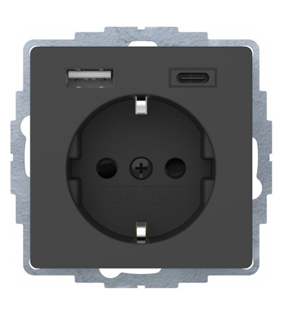 HAGER BERKER Q.3 ANTRACYT gniazdo SCHUKO+USB A+C