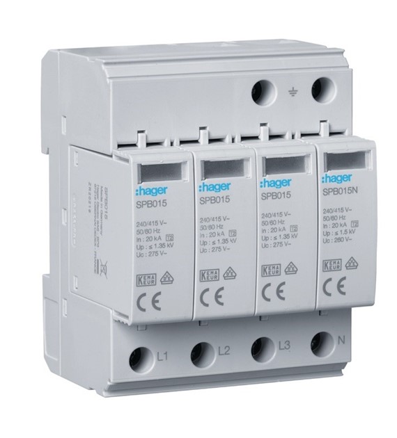 HAGER SPB413 ogranicznik przepięć 4P 3+1 T2 20kA