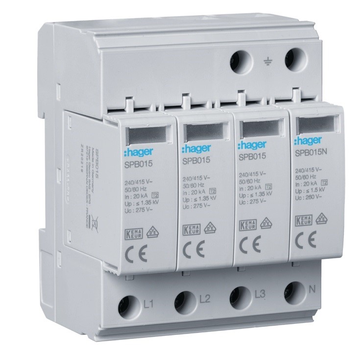 HAGER SPB413 ogranicznik przepięć 4P 3+1 T2 20kA