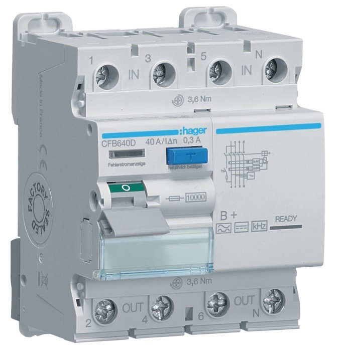 HAGER CFB640D wyłącznik RCCB 4P 40A 300mA 10kA B+