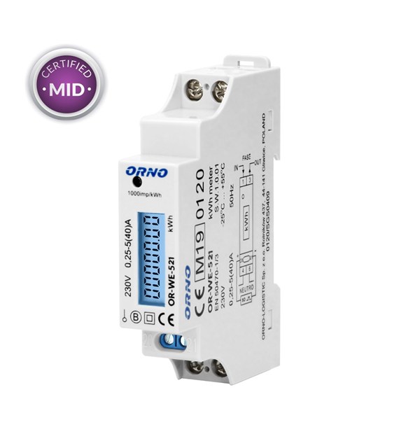 ORNO OR-WE-521 licznik energii 1F 40A 1-moduł MID