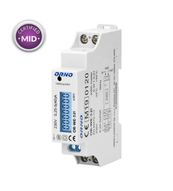 ORNO OR-WE-521 licznik energii 1F 40A 1-moduł MID